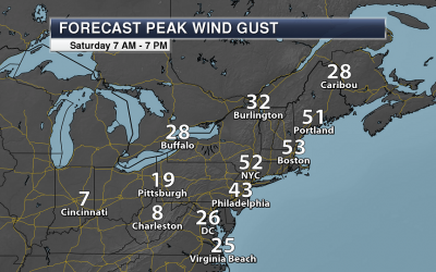 Saturday National Weather Outlook – High Wind Potential In The Northeast