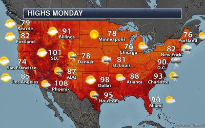 Hot Weather Subsides In The East – Monday’s National Weather Outlook For July 22nd, 2019
