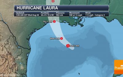 Praedictix Briefing: Laura Rapidly Strengthens To A Major Hurricane – Expected To Make Landfall Near Texas-Louisiana Border Tonight