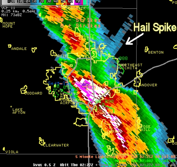hail spike on level 2 doppler radar used by forensic meteorologists