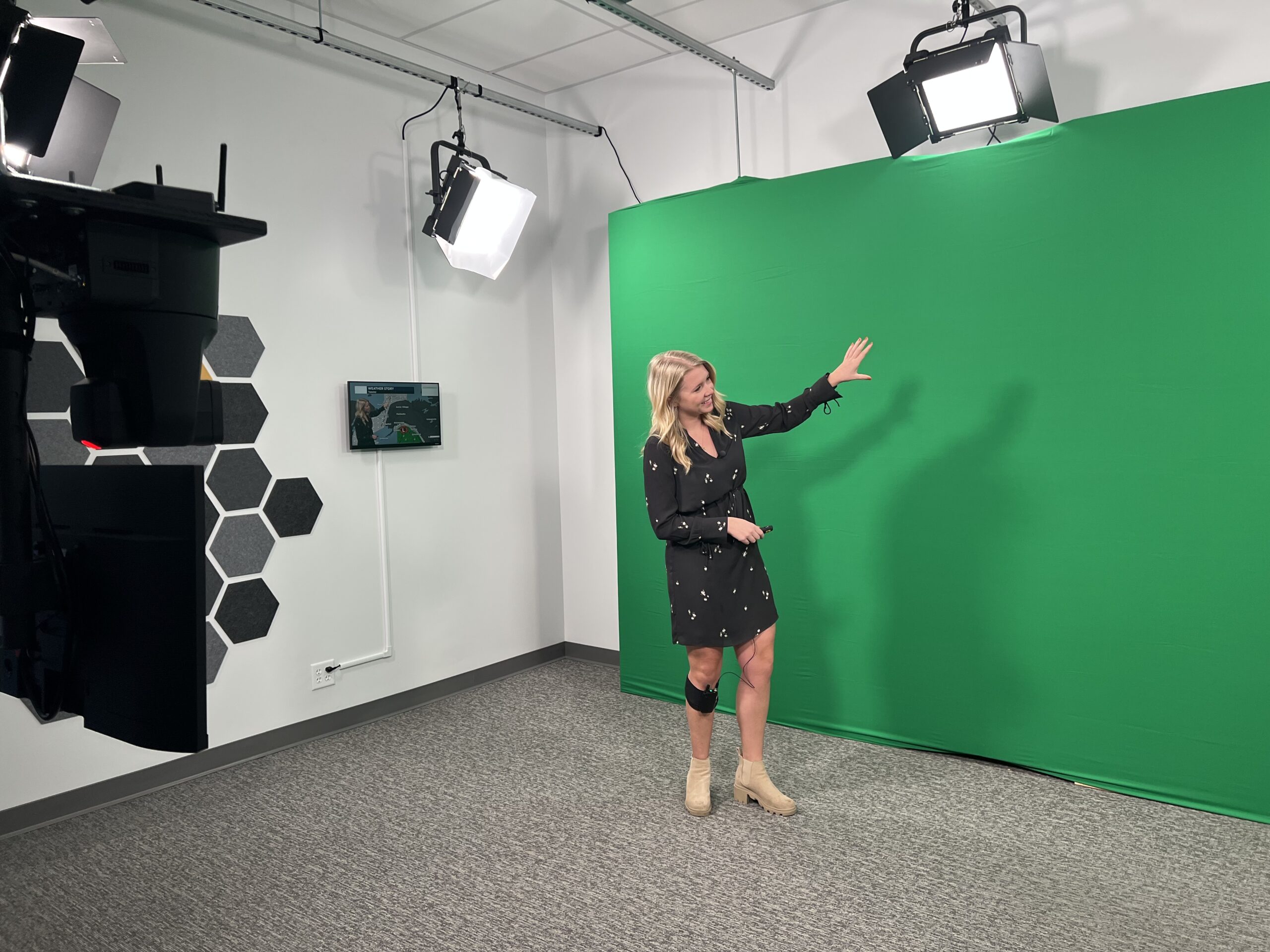 Meteorologist Alyssa Triplett in Praedictix studio green screen